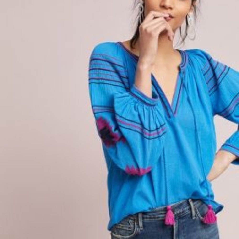 NEW Anthropologie Maeve Runaway Embroidered Peasant Top L